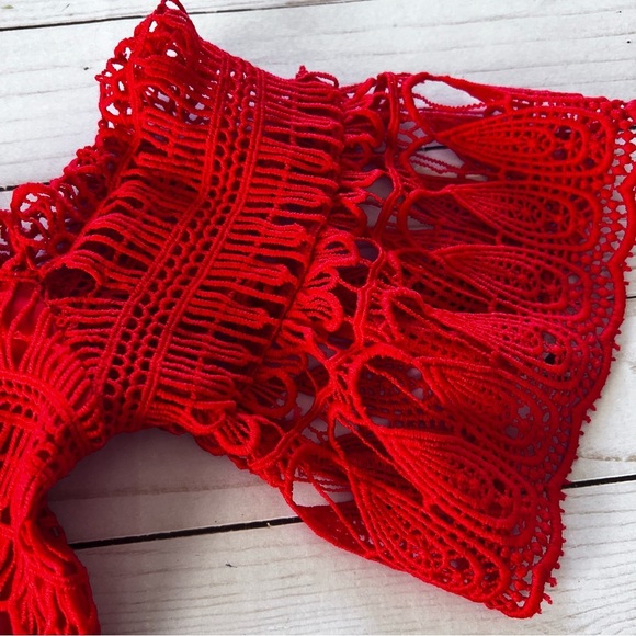 EUC Saylor for Free People Mariah Lace Off Shoulder Dress Red size Small - Picture 9 of 16